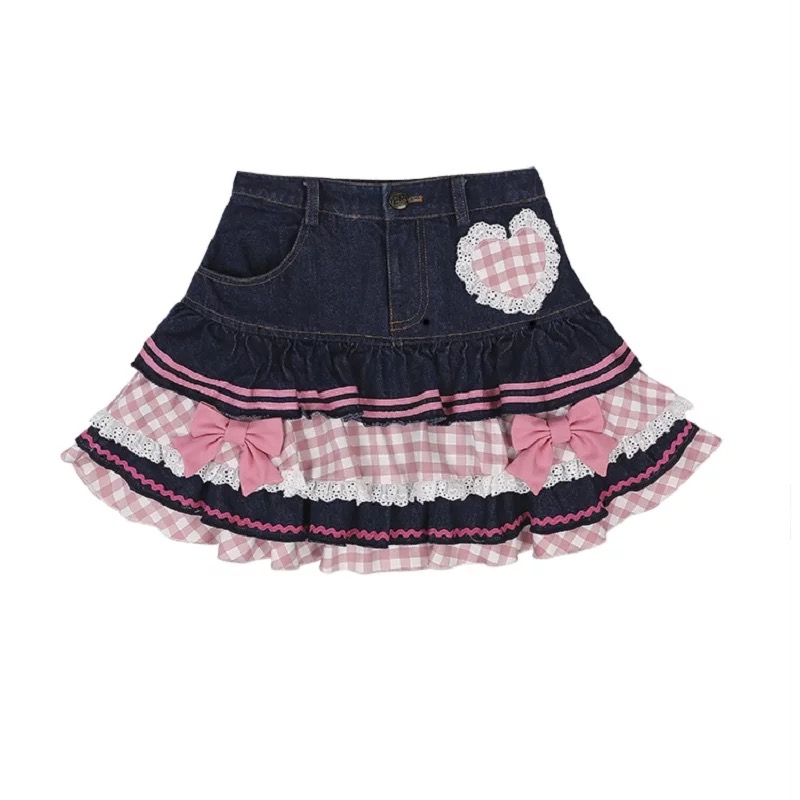 Sweet Lolita Denim Y2k Mini Skirt Size S