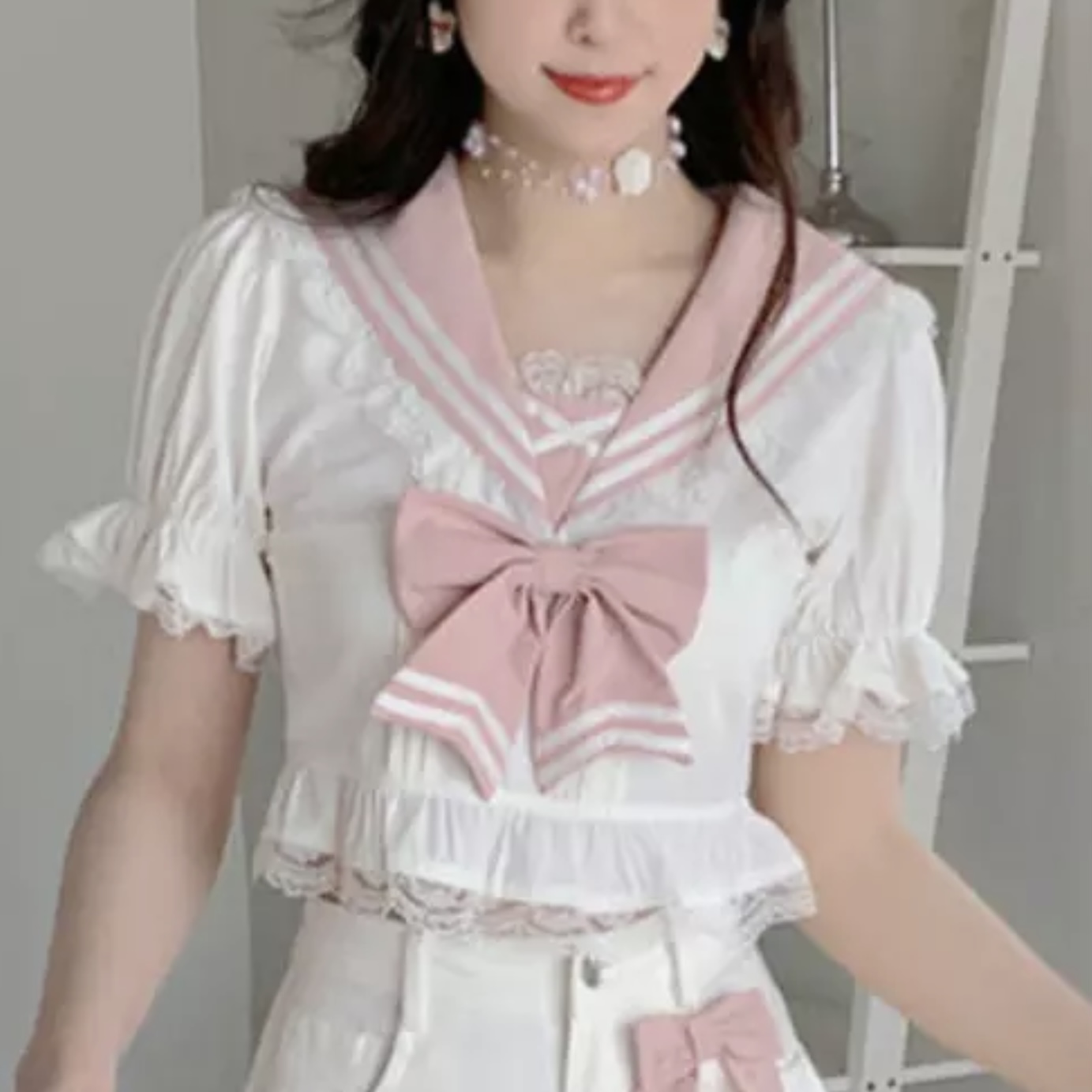Sweet Lolita Sailor Collar White Blouse Size S